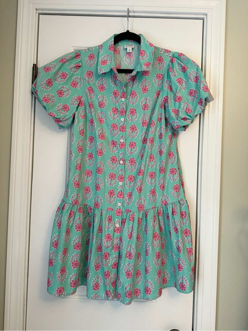 J Crew Factory Women's Floral Button-Front Dress in Turquoise and Pink